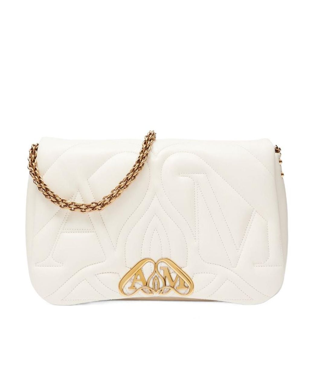 McQueen White The Seal Chain-Linked Shoulder Bag