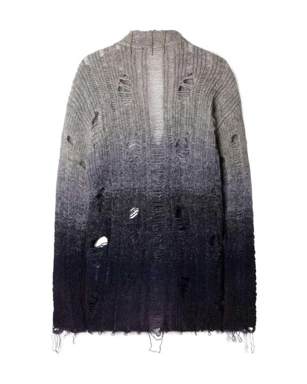 Off-White c/o Virgil Abloh Gray Distressed Knitted Cardigan for men
