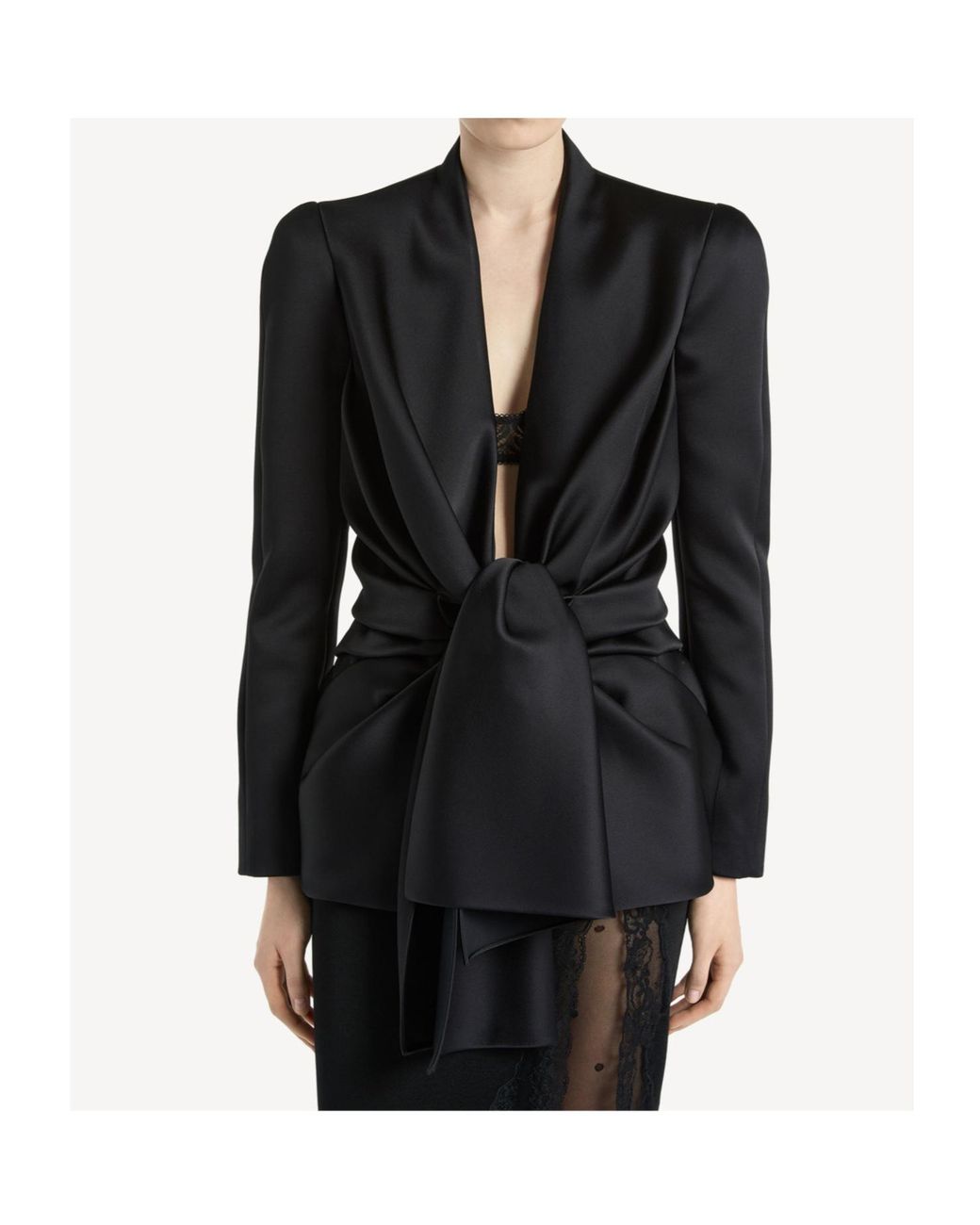 Balmain Black Satin Crepe Jacket With Tie Detail