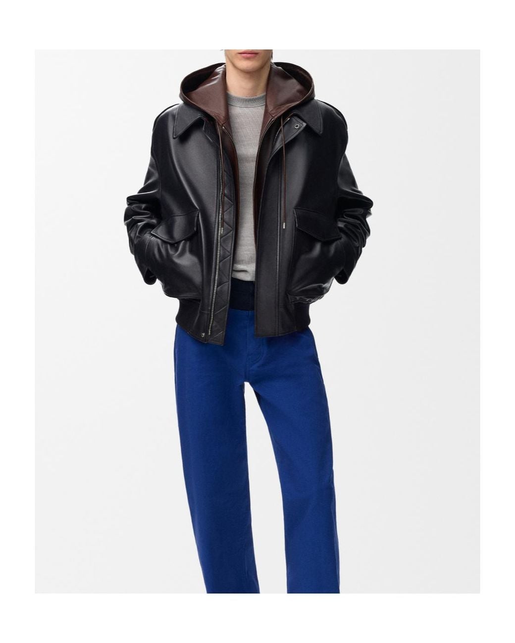 Loewe Black Hooded Leather Jacket for men