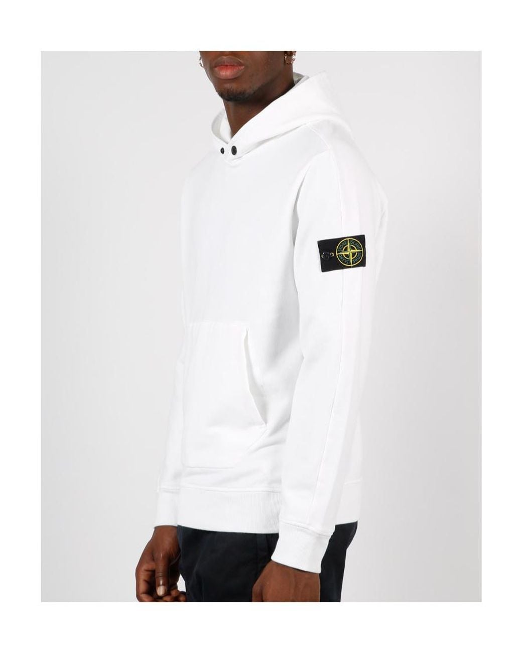 Stone Island White Logo Patch Long-Sleeved Hoodie for men