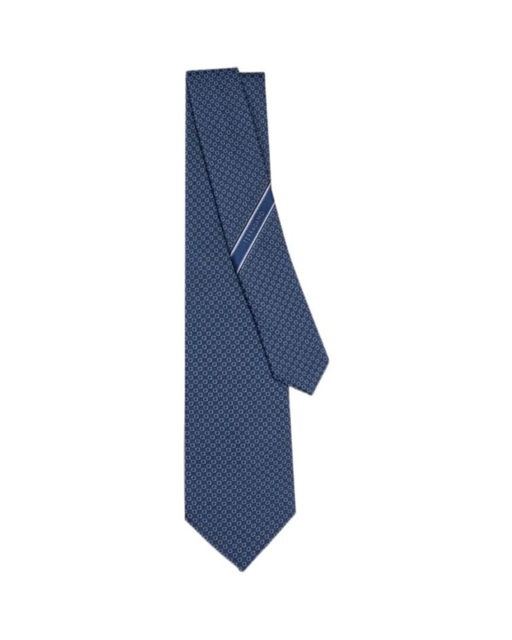 Ferragamo Blue Micro Gancini Print Silk Jacquard Tie for men