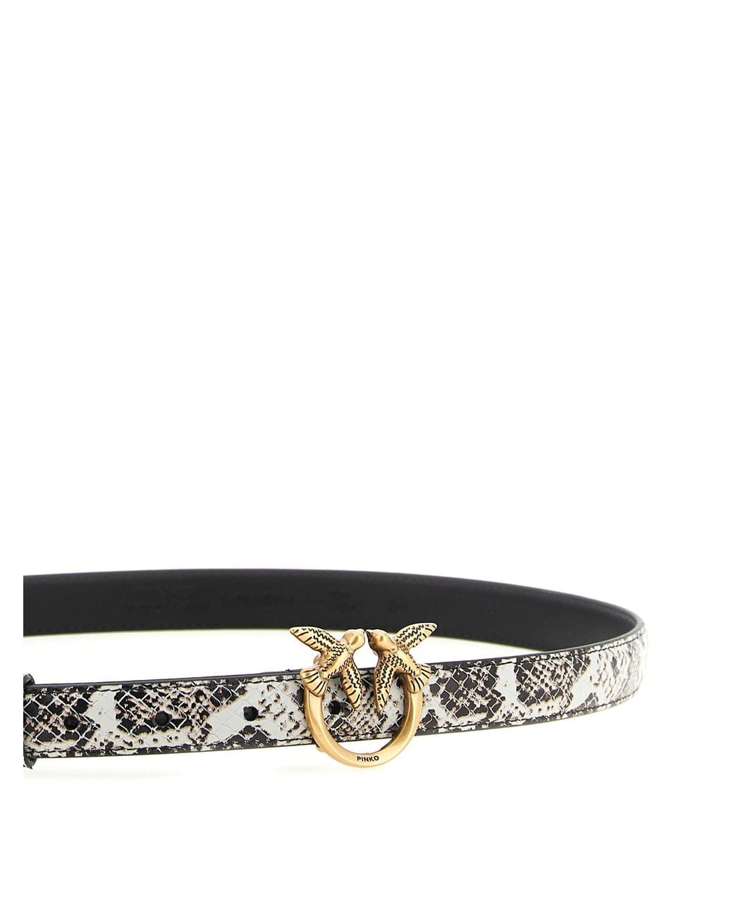 Pinko White Love Birds Printed Leather Belt