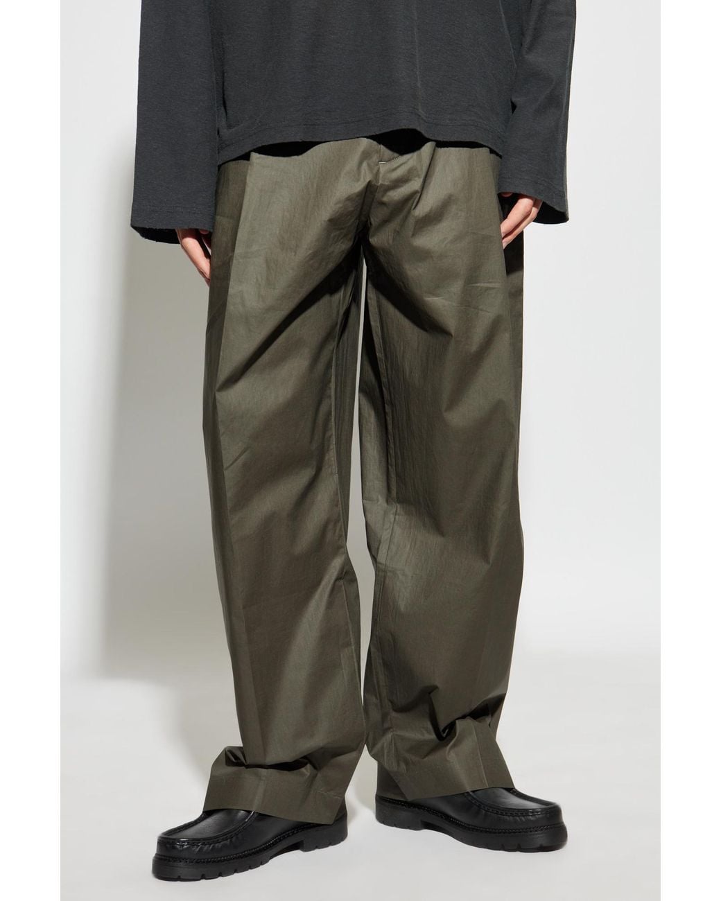 Acne Green Belted Pleated Trousers for men