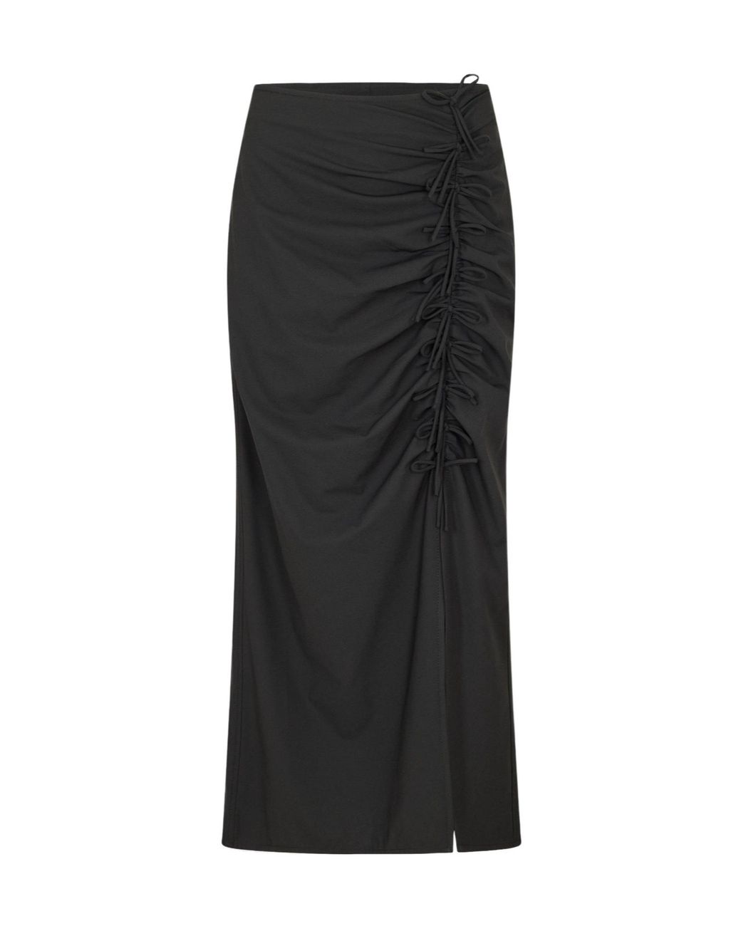 Ganni Black Solid Color Minimalist Fashion Midi Skirt