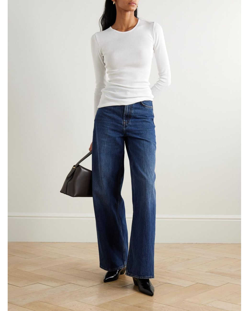Totême White Totême Long-Sleeved Crewneck T-Shirt