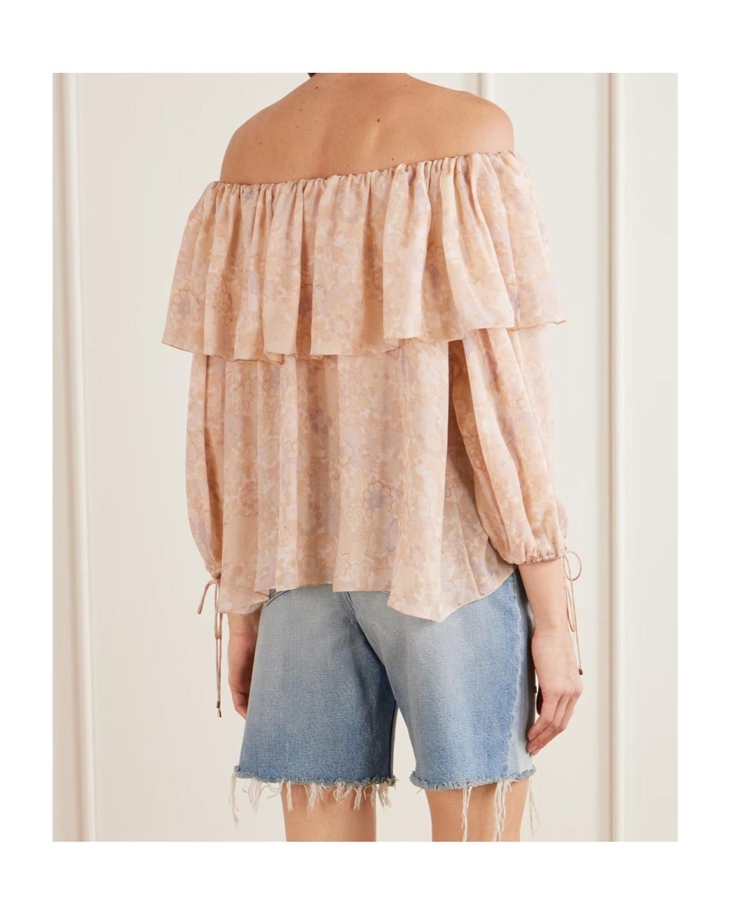 Chloé Natural Chloé Ruffled Off-Shoulder Blouse