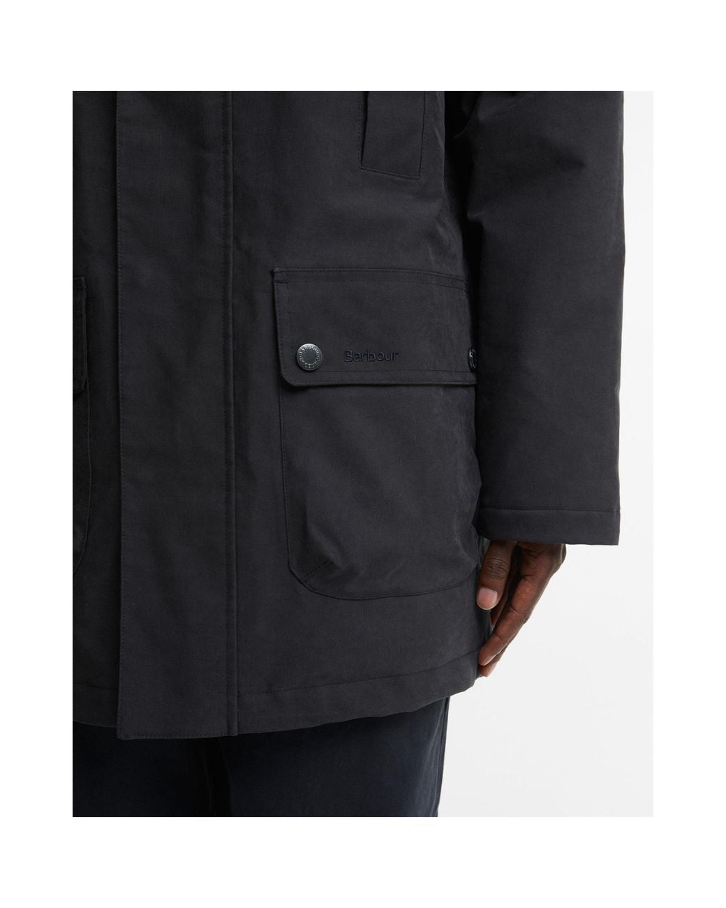 Barbour Black Hooded Long Coat for men