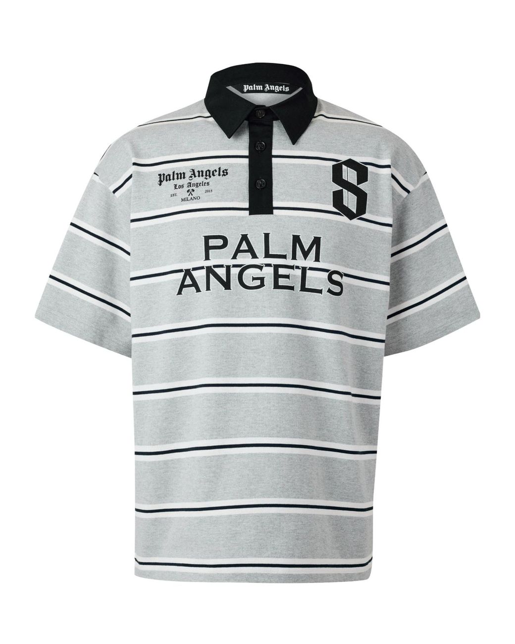Palm Angels Gray Striped Short-Sleeve Polo Shirt for men