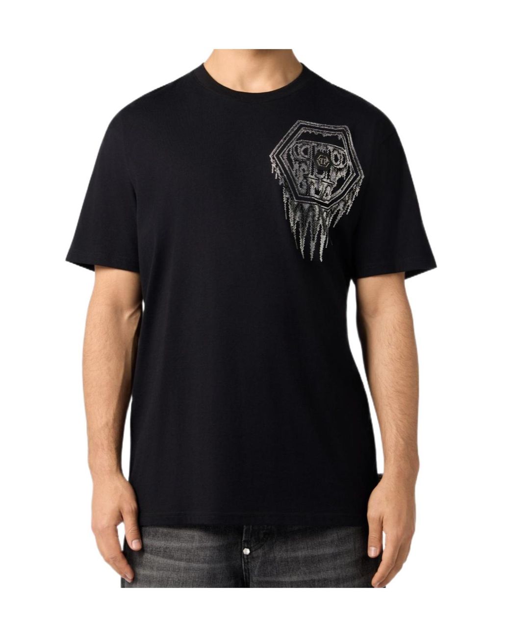 Philipp Plein Black Neon Space Crystal-Embellished T-Shirt for men