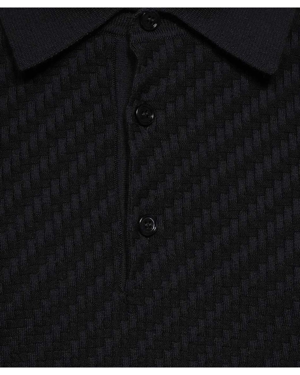 Brioni Black Woven Pattern Knitted Polo Shirt for men