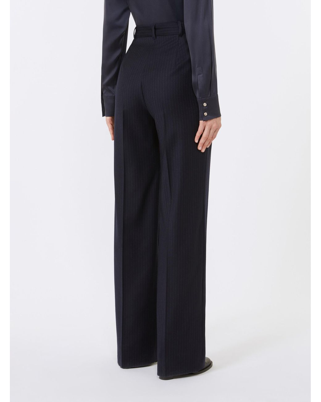 Max Mara Blue Studio Striped Pleated Trousers