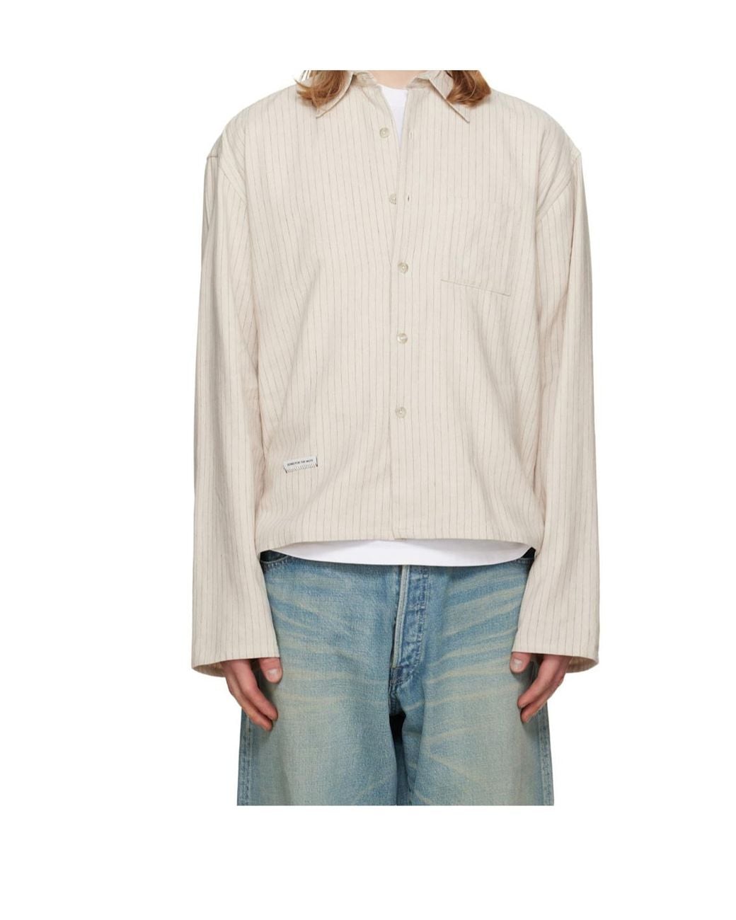 Song For The Mute White Striped Cropped Shirt for men