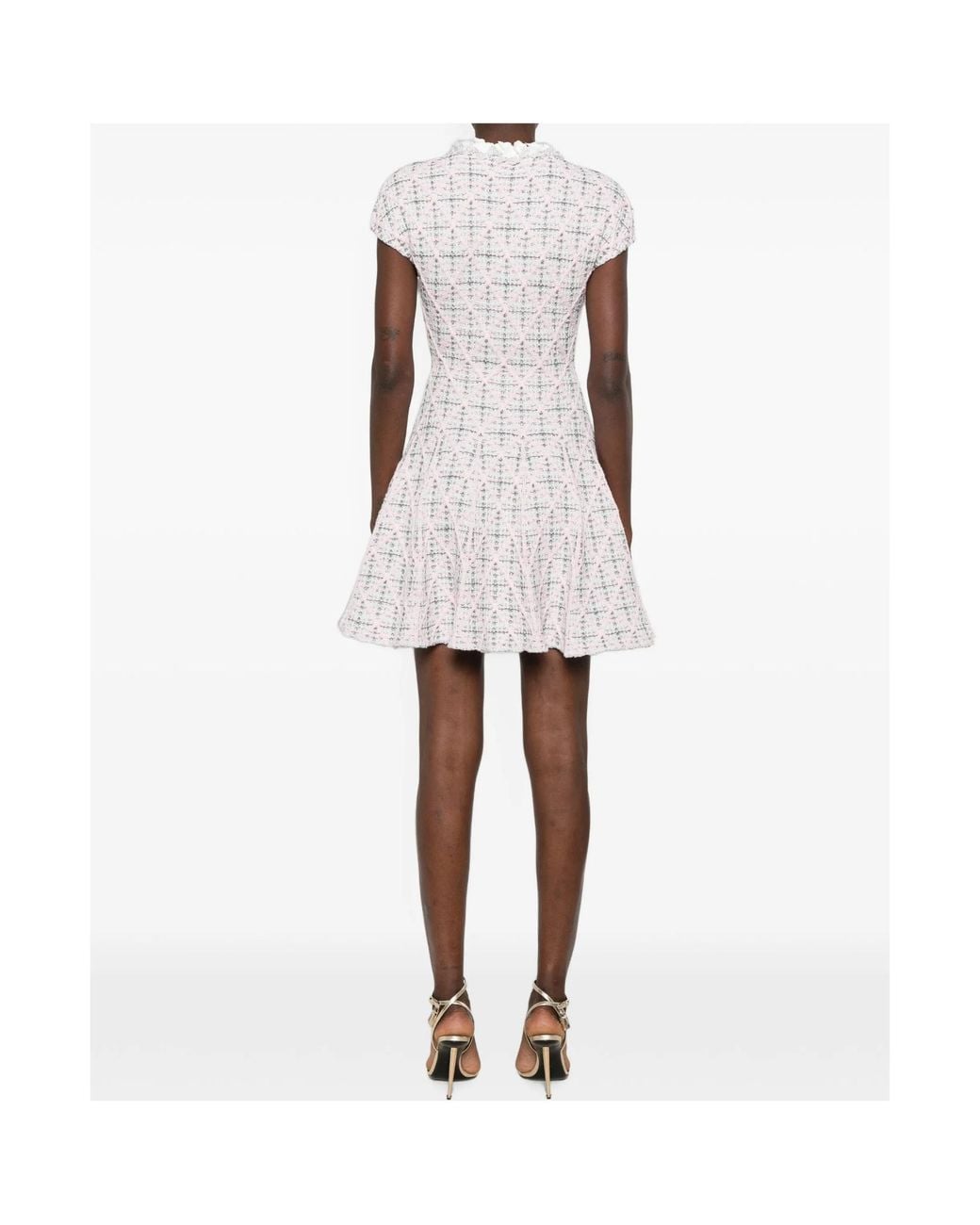 Self-Portrait White Check Knit Beaded Mini Dress