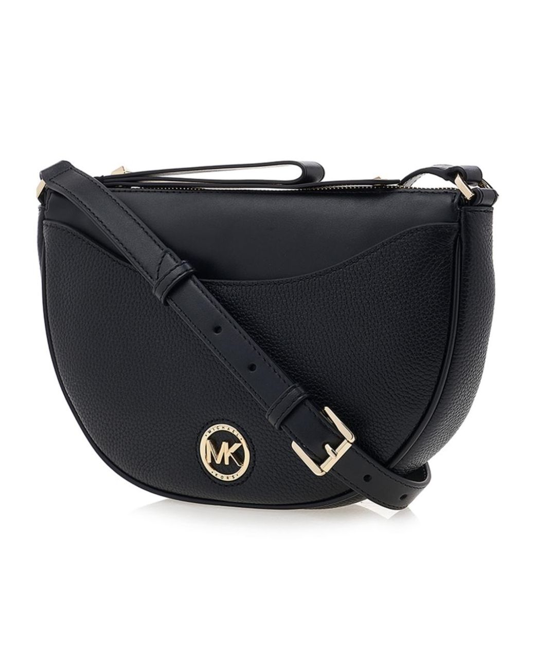 Michael Kors Black Leather Logo-Plaque Saddle Bag