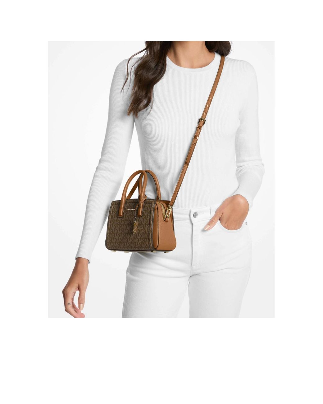 Michael Kors Brown Michael Laila Extra-Small Signature Logo Crossbody Bag