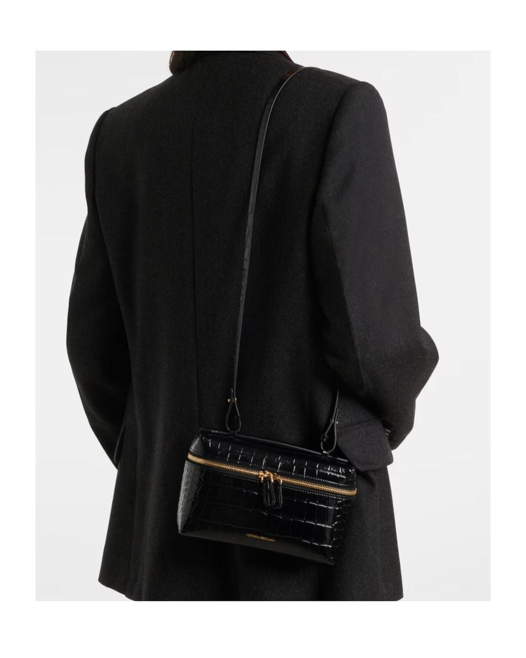 Victoria Beckham Black Crocodile-Embossed Leather Zip Shoulder Bag