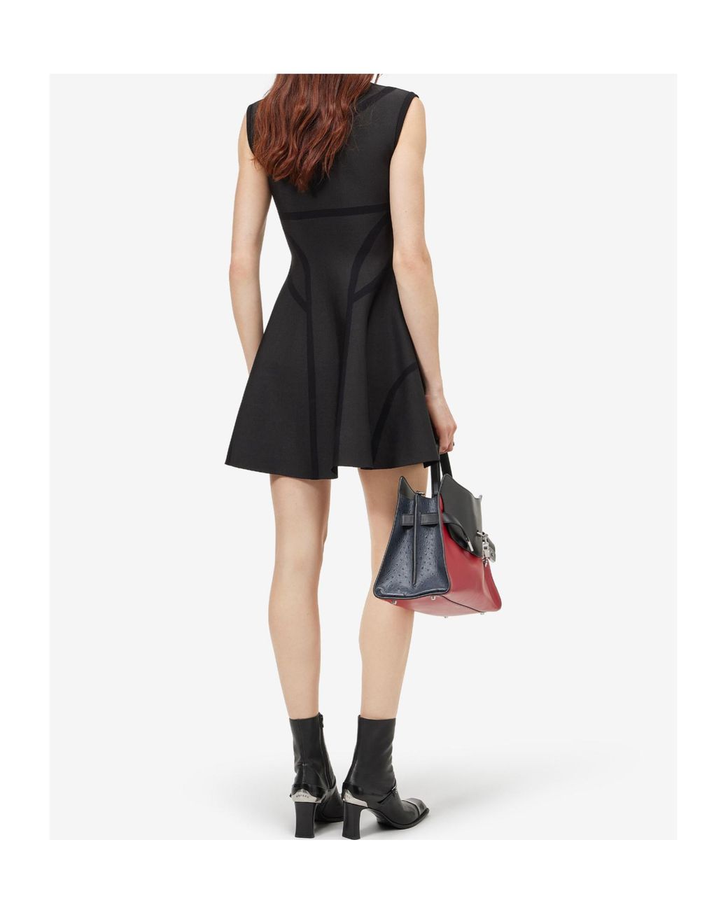 McQueen Black Sleeveless Mock-Neck Dress