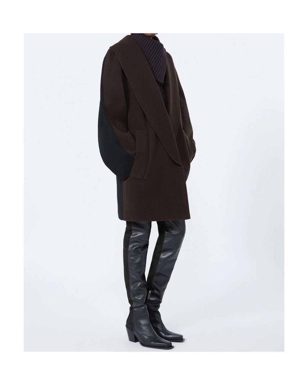 Sportmax Black Shawl-Collar Colour-Block Coat