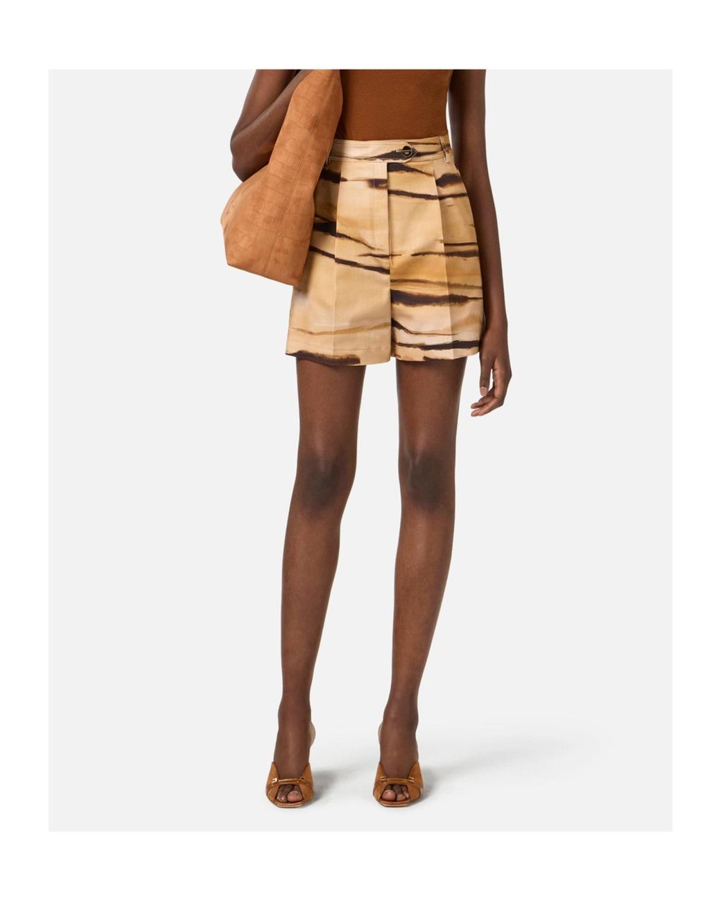 Elisabetta Franchi Natural Tiger Printed Drill Shorts