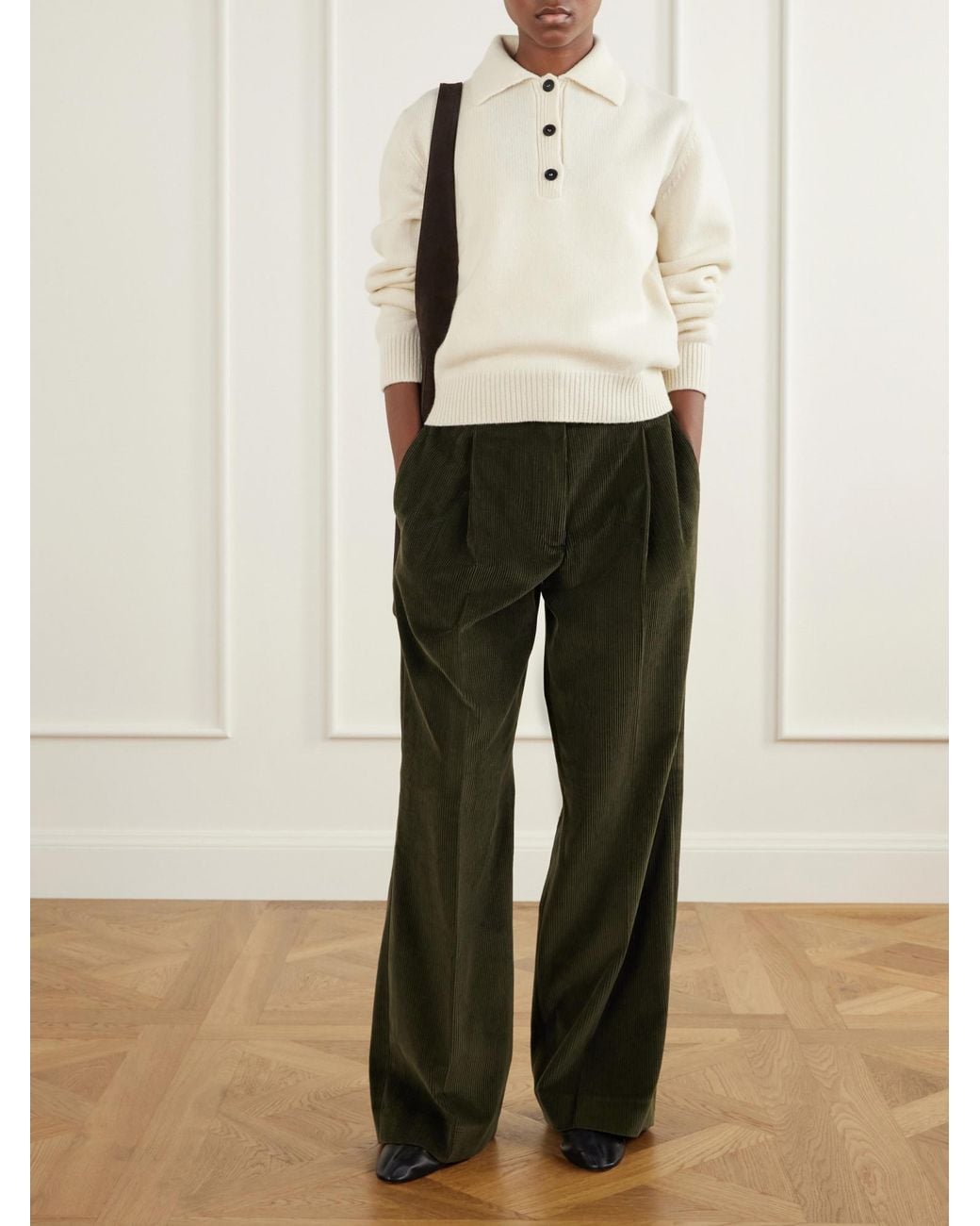 Rohe Green Ted Cotton-Corduroy Wide-Leg Pants