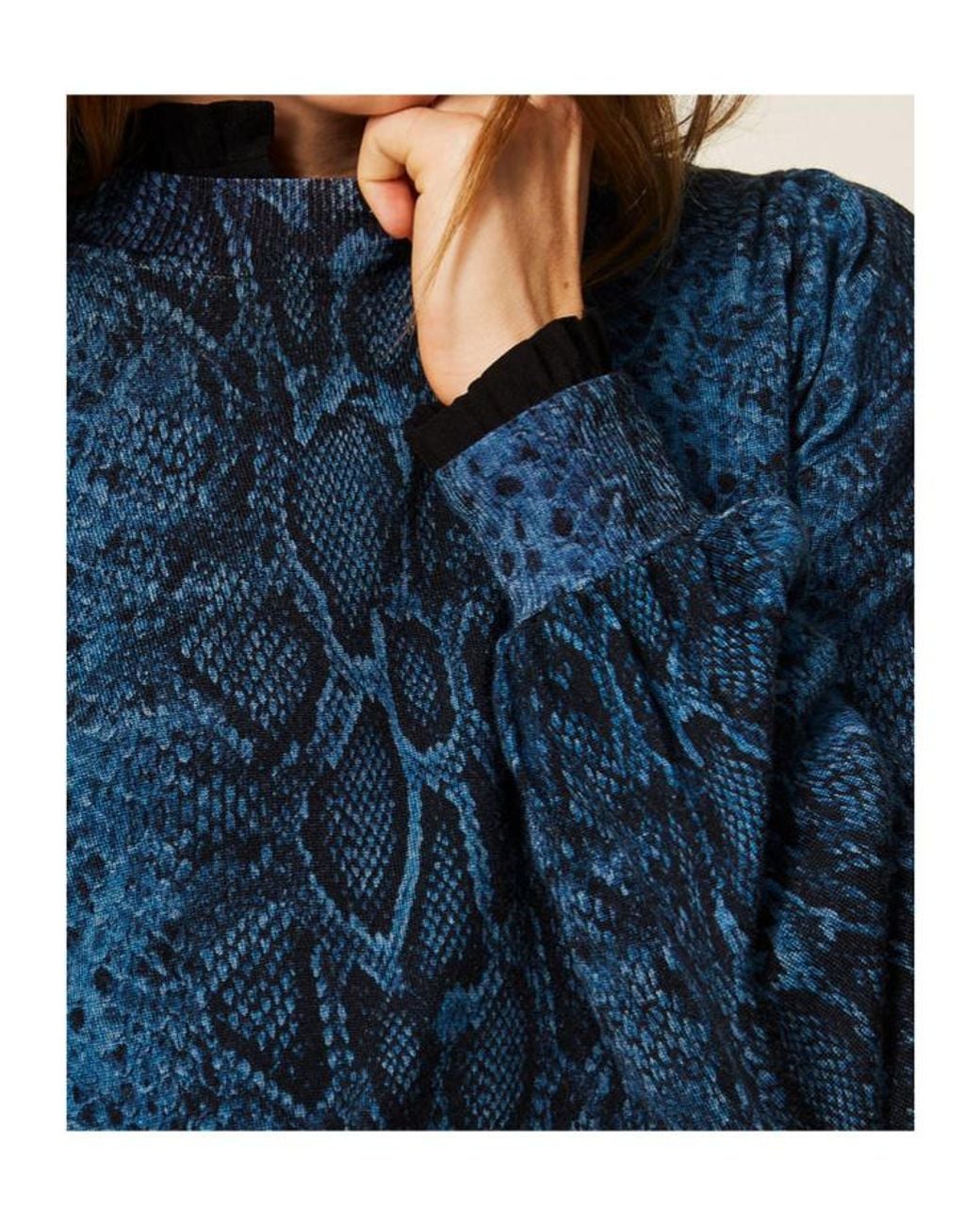 Twinset Blue Python-Print Wool Jumper
