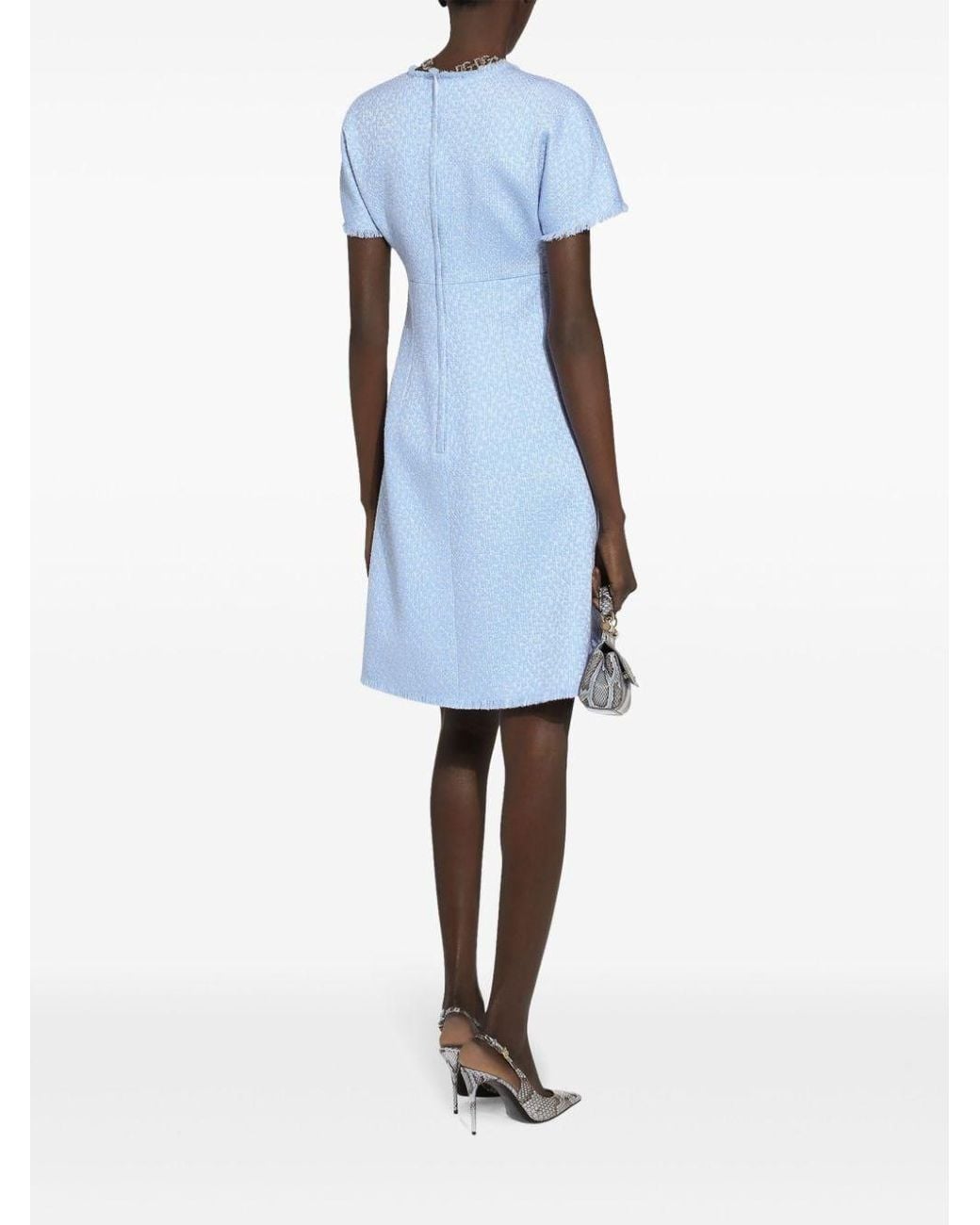 Dolce & Gabbana Blue Rachel Tweed Dress With Dg Logo