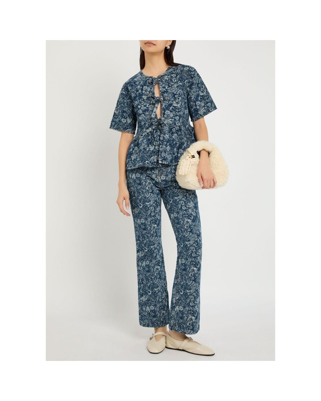 Ganni Blue B Tapestry Peplum Blouse