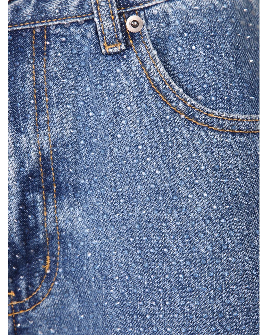 Self-Portrait Blue Embellished Denim Straight Leg Jeans