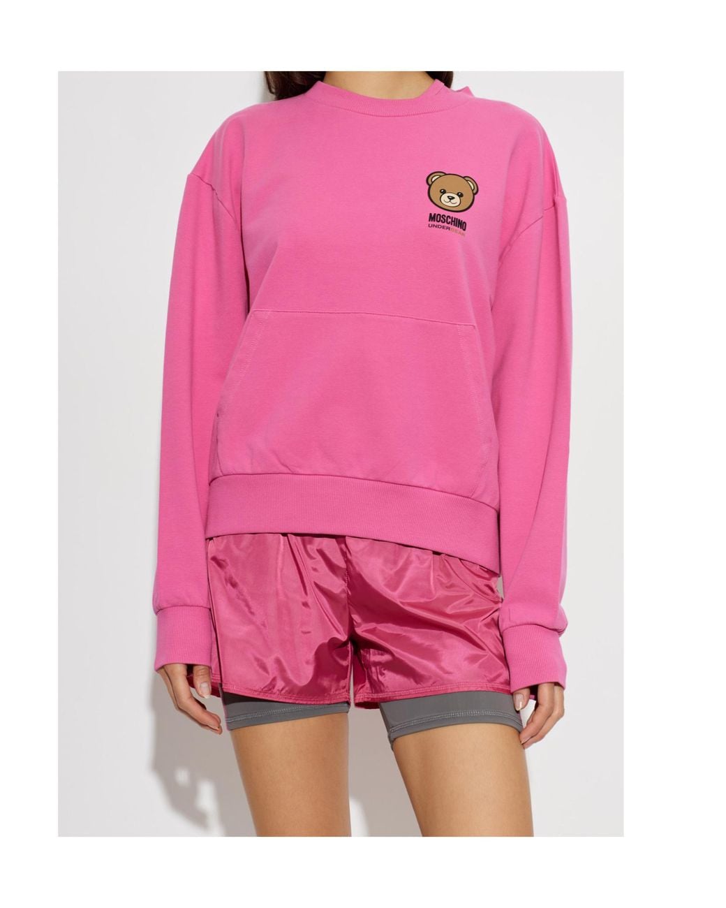 Moschino Pink Active Teddy Logo Crewneck Sweatshirt