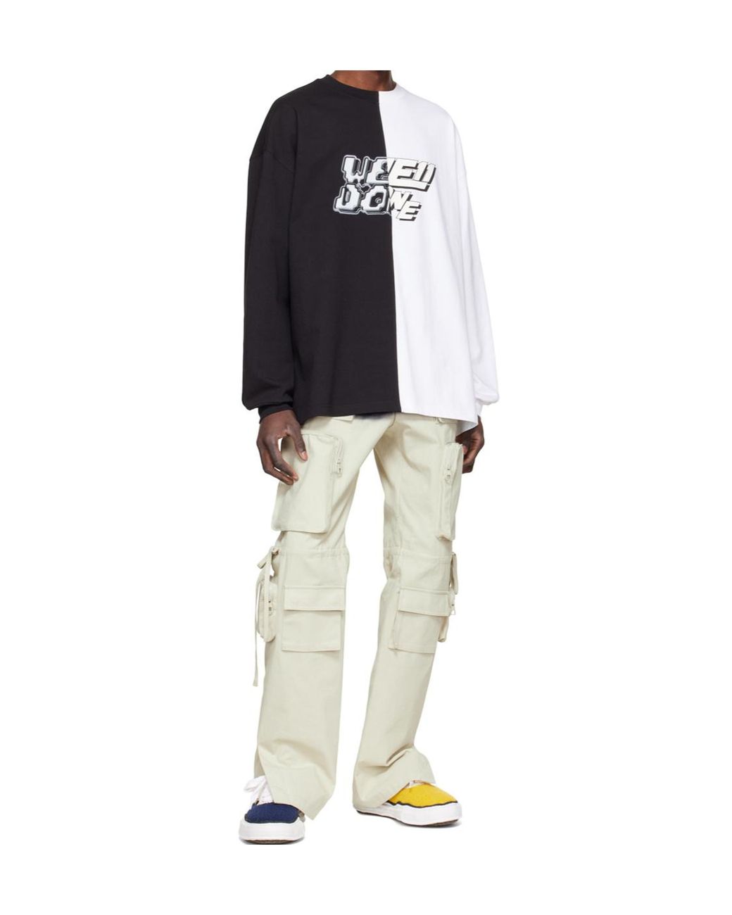 we11done Blue Crew Neck Color-Block Long-Sleeve T-Shirt for men