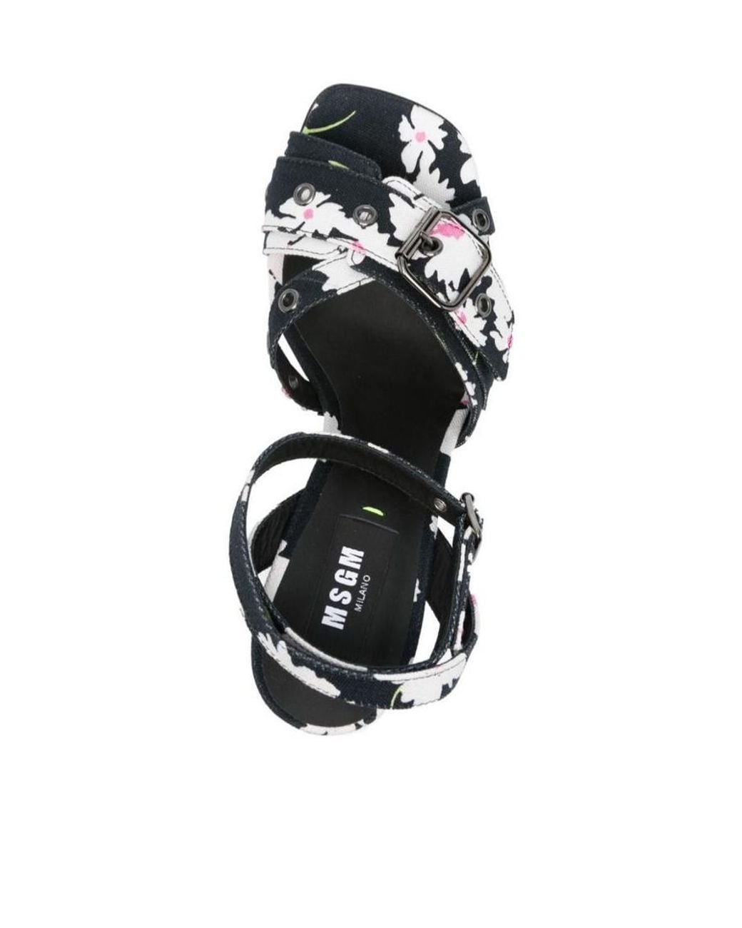 MSGM Metallic Floral Print High Heel Sandals
