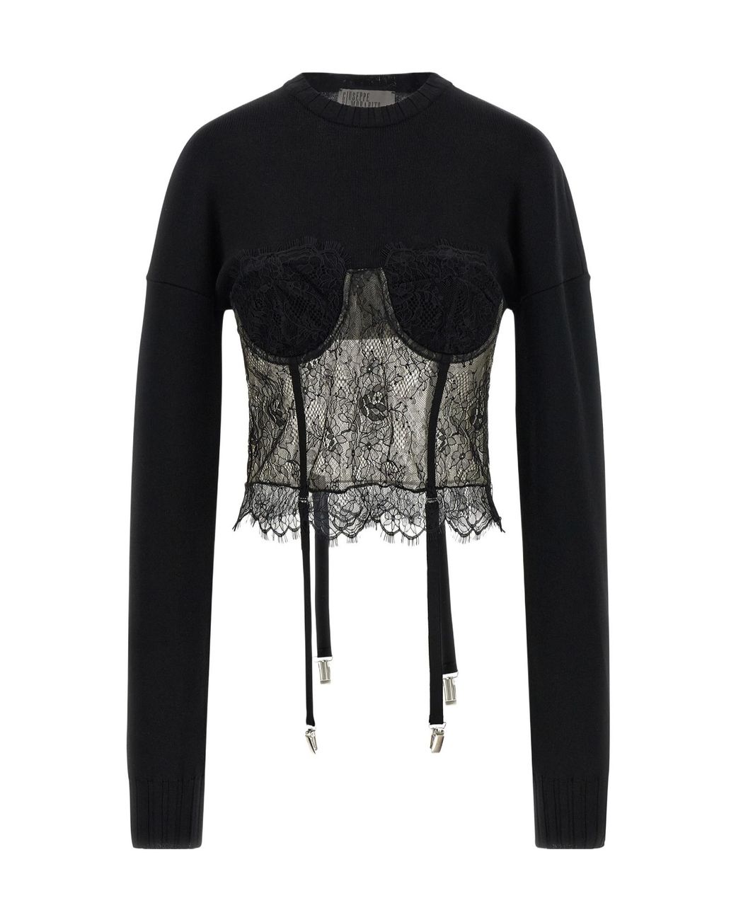 GIUSEPPE DI MORABITO Black Lace Corset Knitted Top