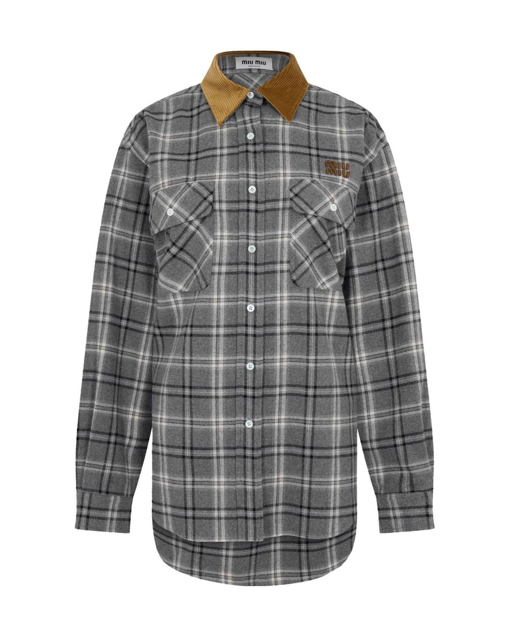 Miu Miu Gray Plaid Long Sleeve Shirt