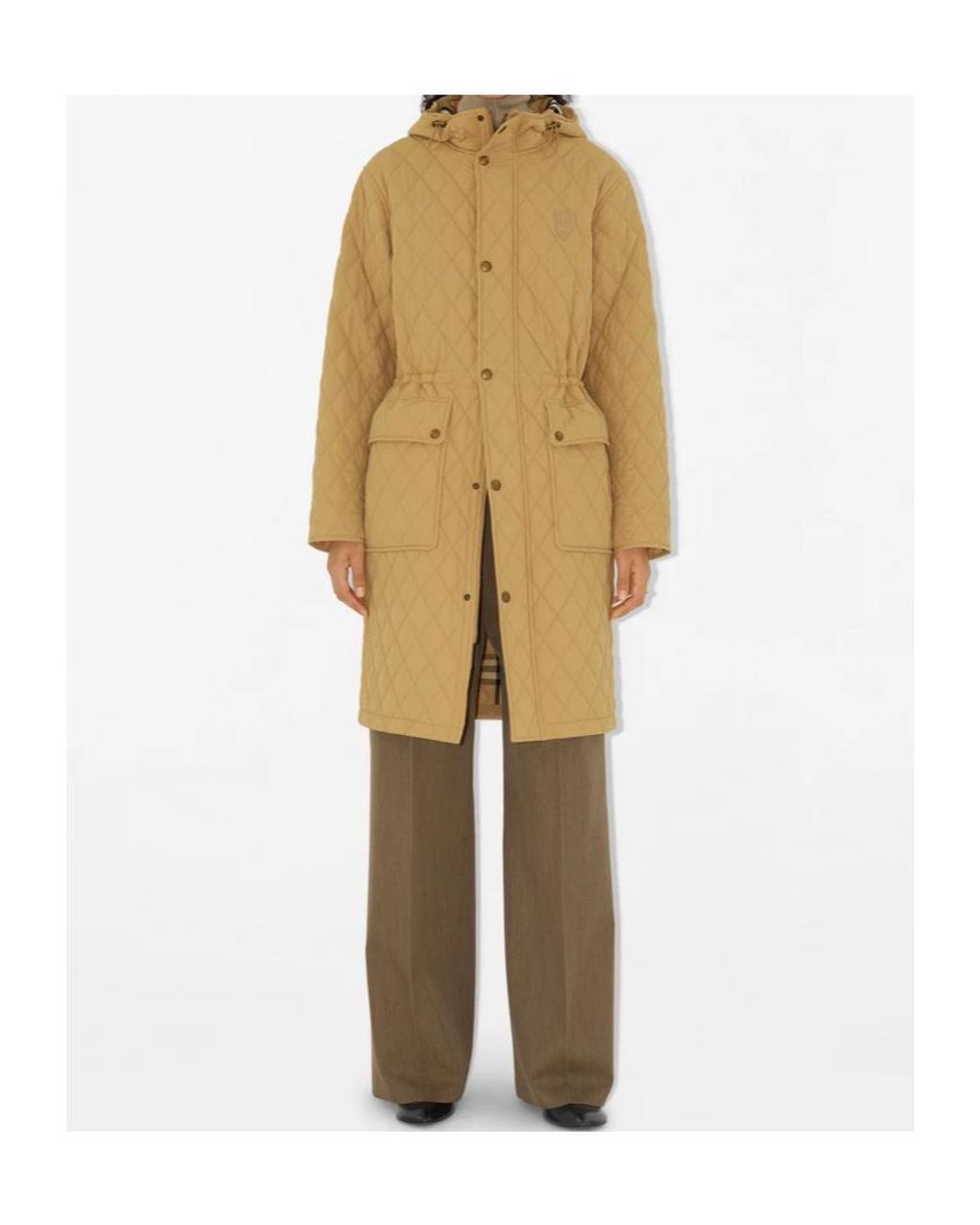 Burberry Natural Drawstring Waist Hooded Quilted Parka