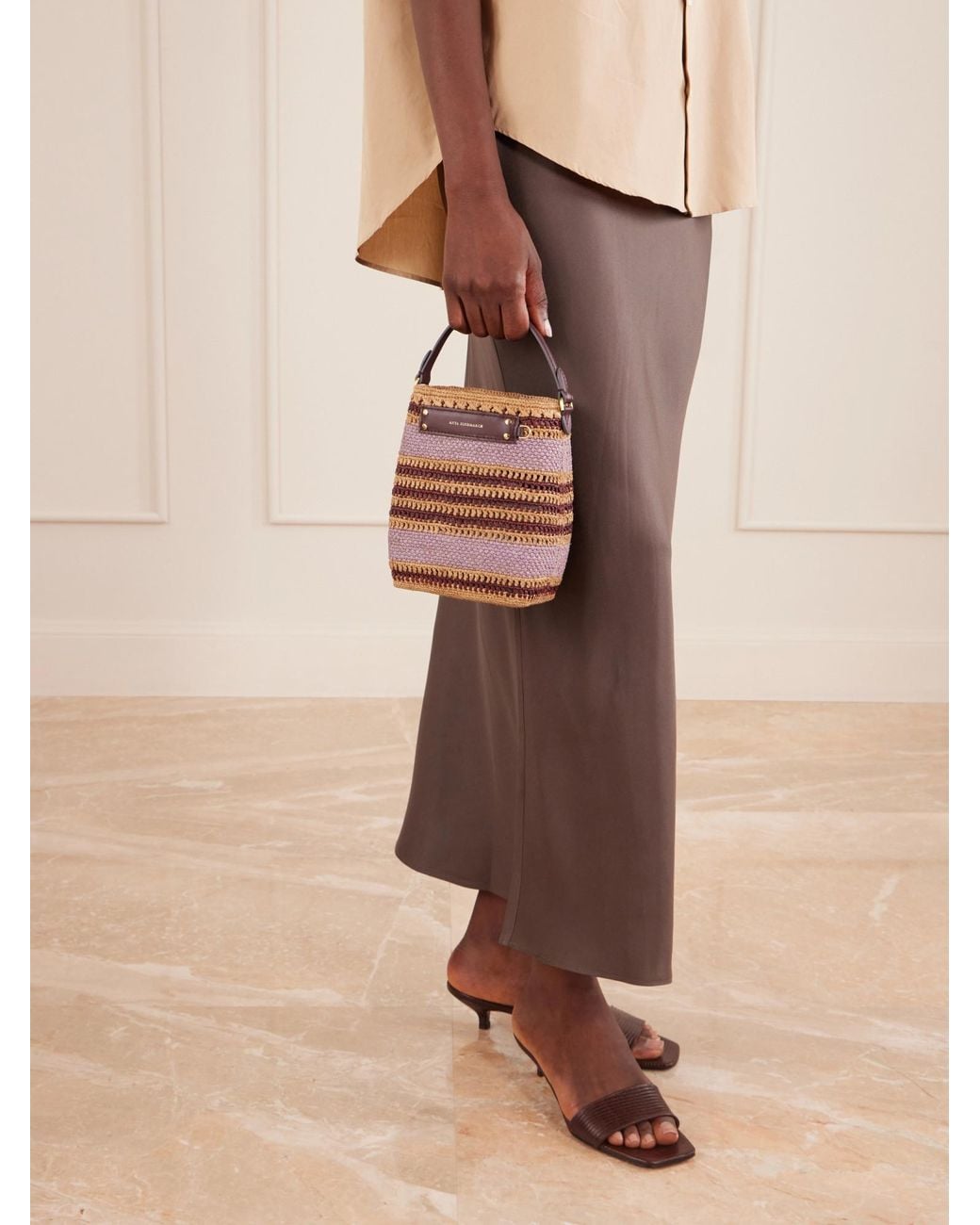 Anya Hindmarch Pink Striped Raffia Cross Body Bag