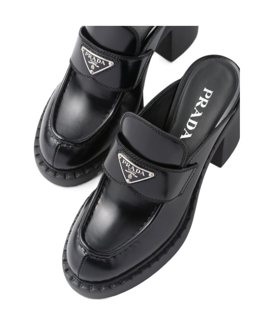Prada Chocolate Brushed Leather Mules in Black | Lyst