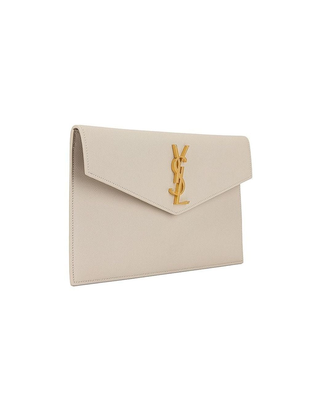 Saint Laurent Natural Uptown Logo Plaque Clutch Bag