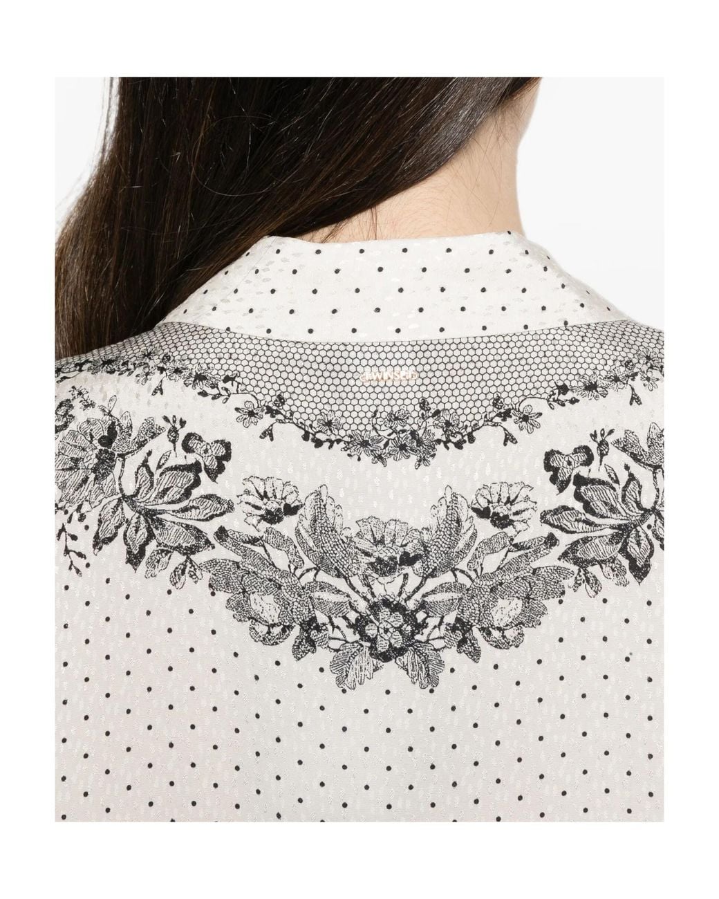Twinset White Floral-Print Polka-Dot Blouse