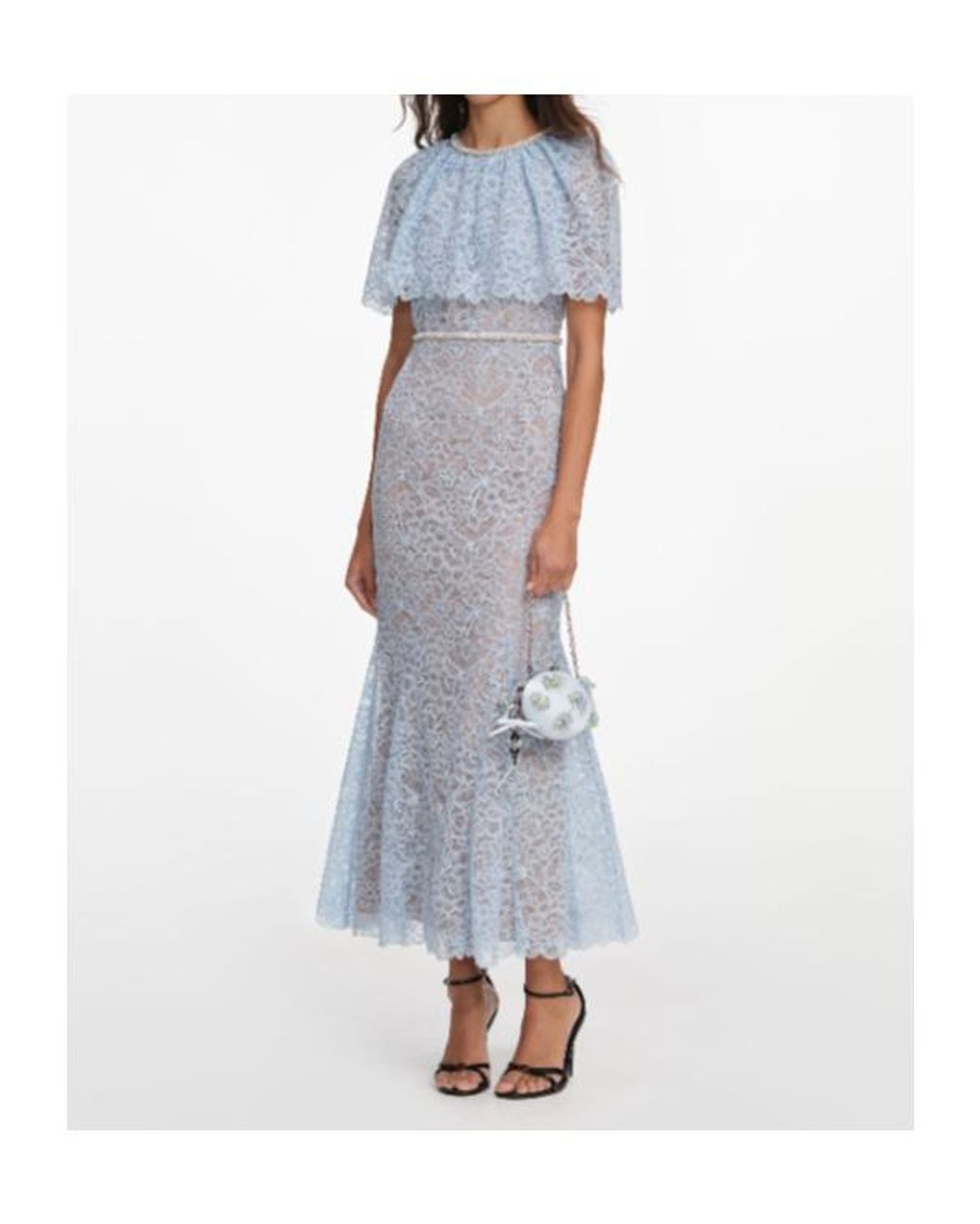 Self-Portrait Blue Lace-Detail Embellished Midi Dress