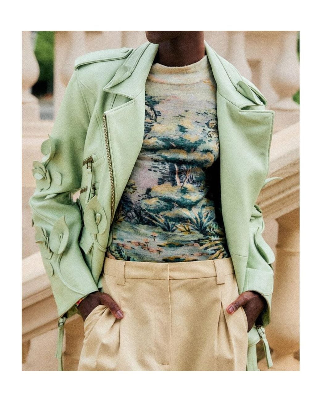 Farm Rio Green Petricor Printed Long-Sleeve Top
