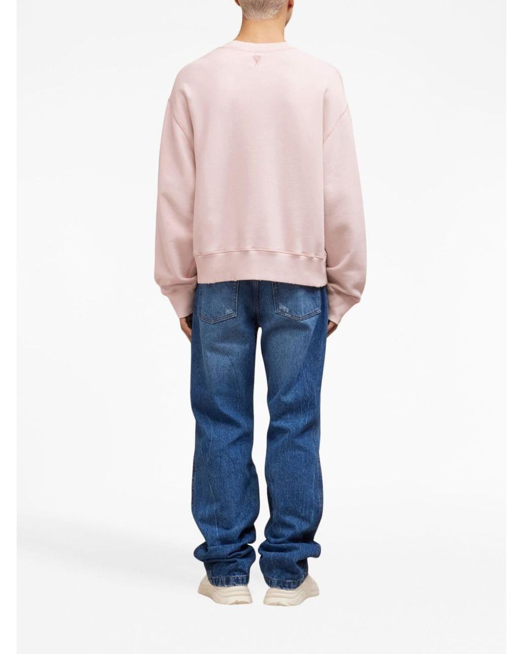 AMI Pink Logo-Embroidered Cotton Sweatshirt for men