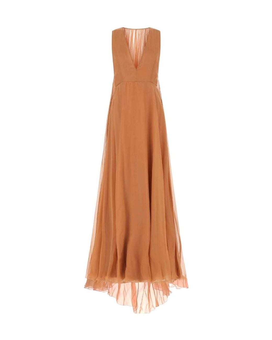 Valentino Brown V-Neck Silk Gown