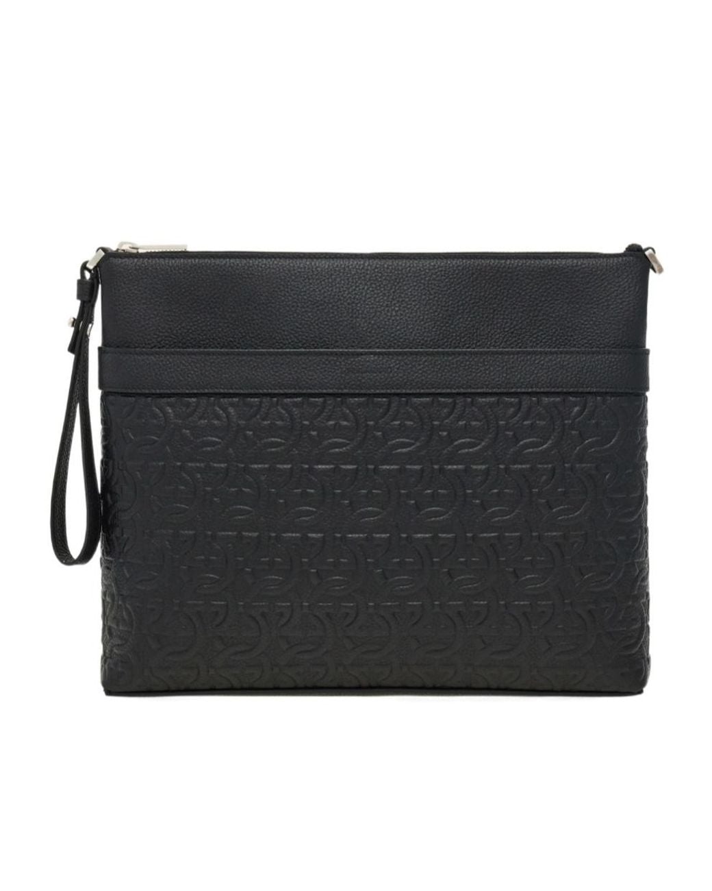 Ferragamo Black Ferragamo Gancini Embossed Messenger Bag for men