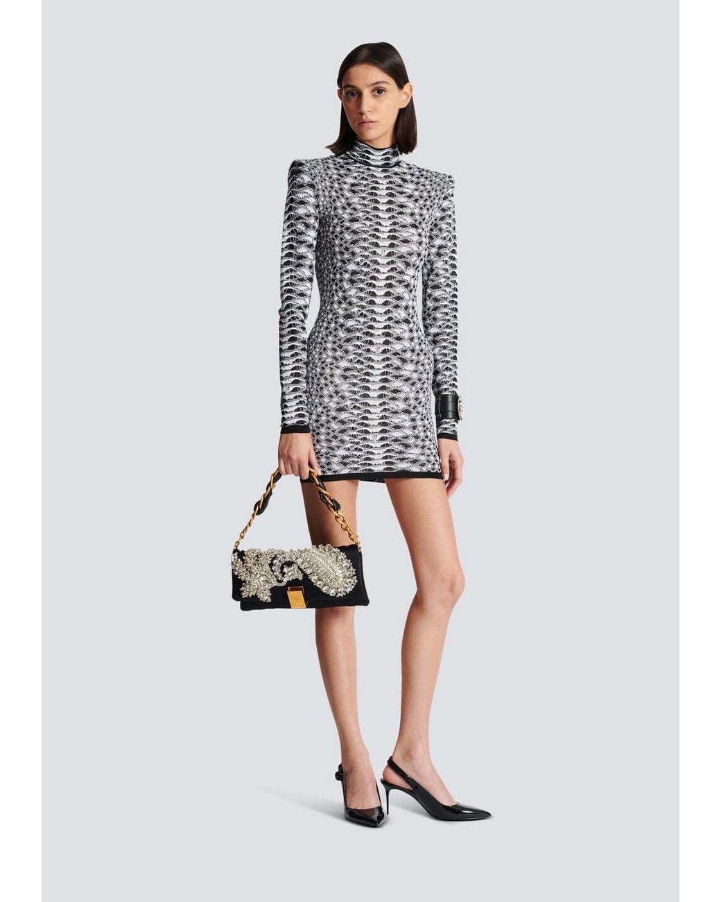 Balmain Multicolor Short Snakeskin Textured Knit Dress