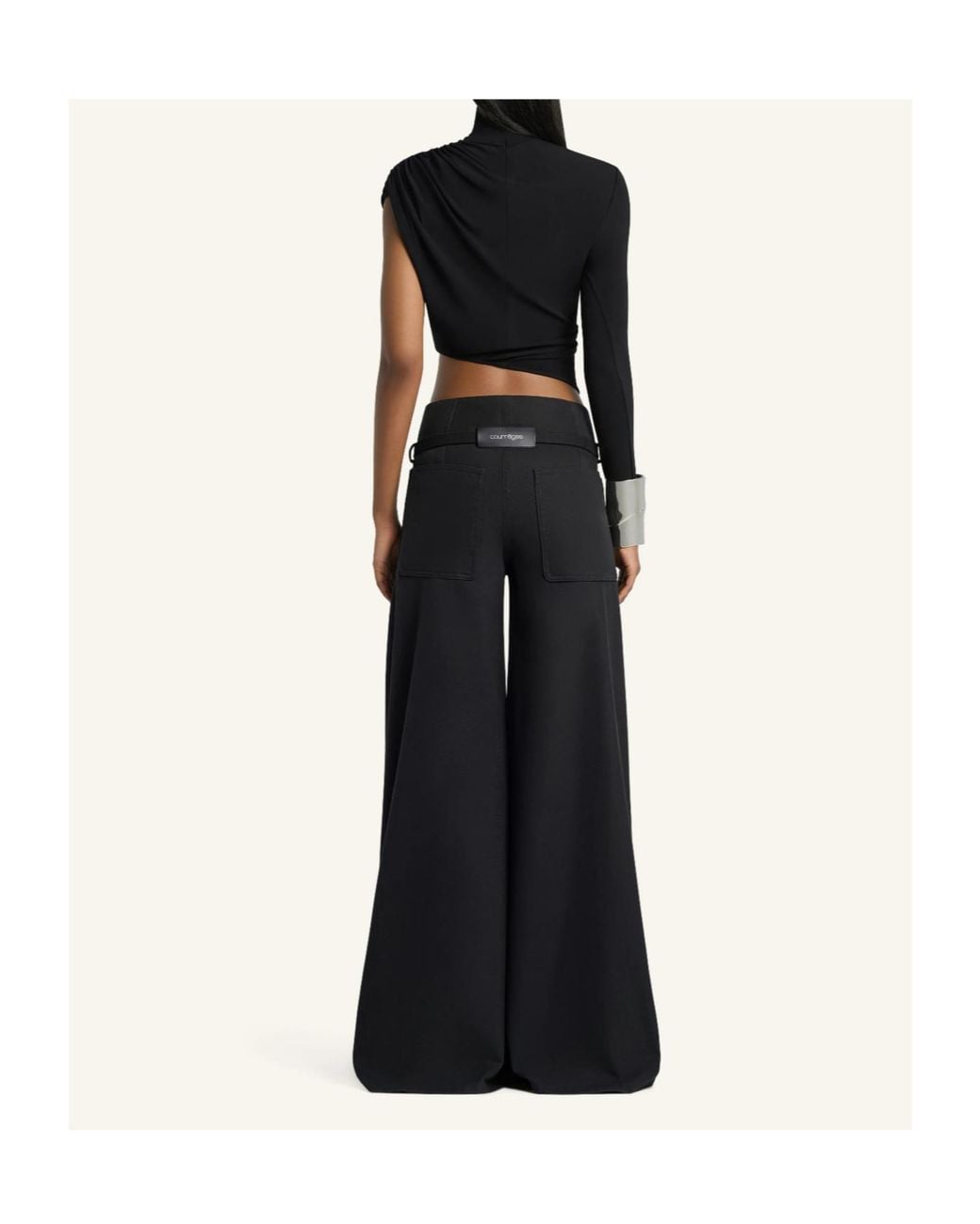Courreges Black Asymmetric Cropped Jersey Top