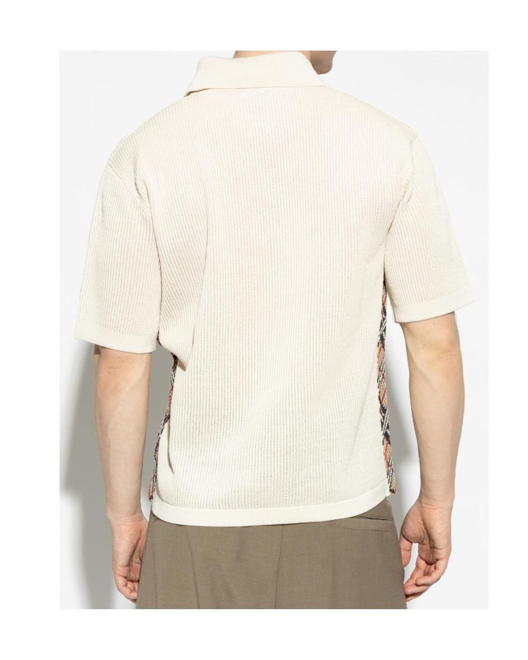 Burberry White Checked Ribbed Short Sleeve Polo Shirt for men