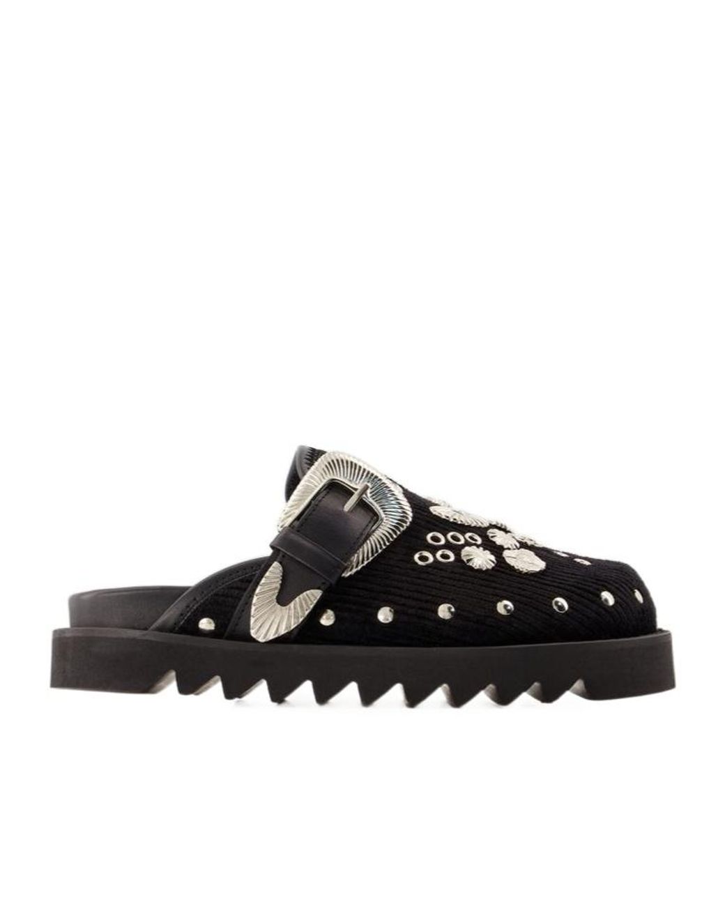 Toga Black Metallic Detailed Buckled Corduroy Sabots