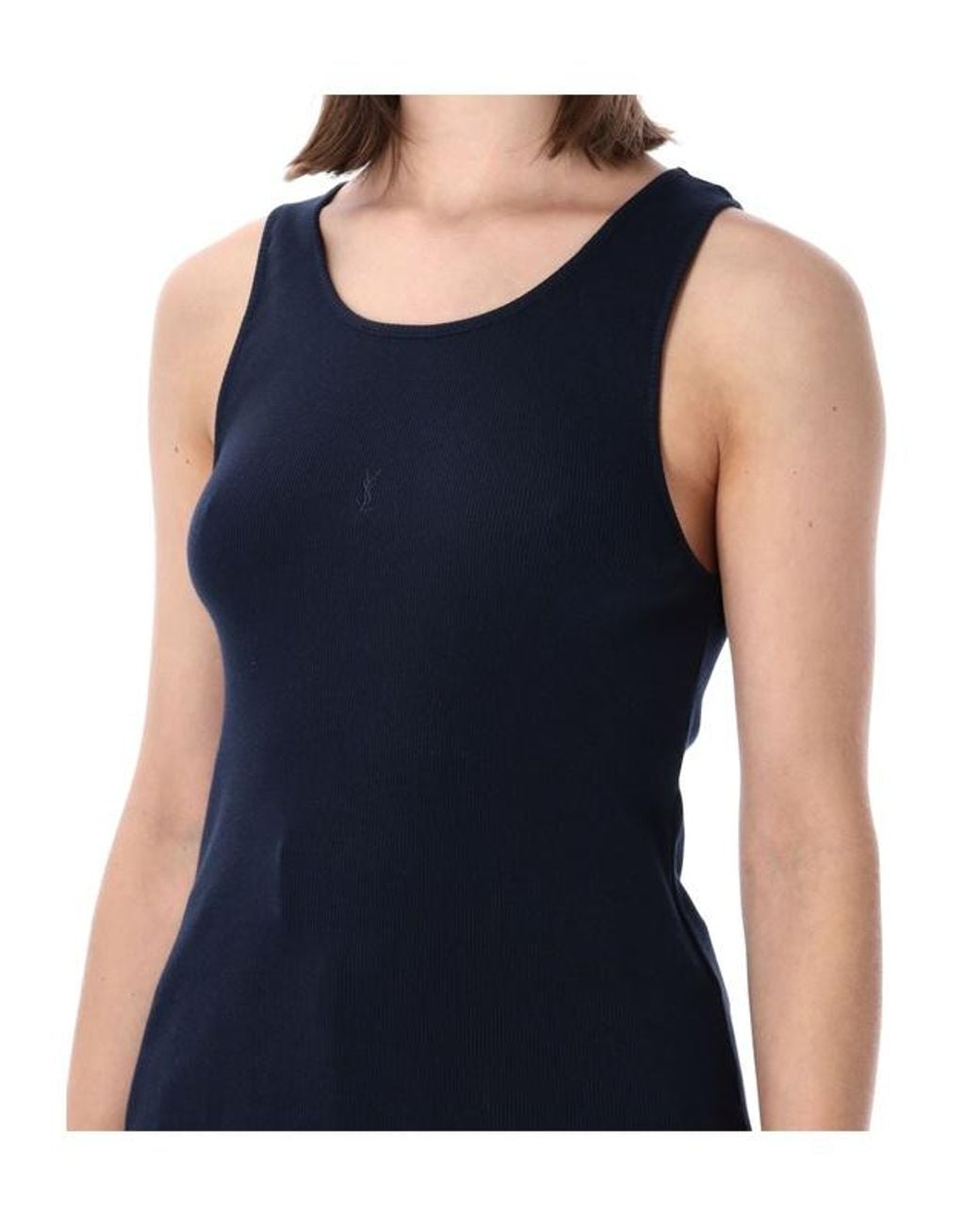 Saint Laurent Blue Cassandre Ribbed Tank Top