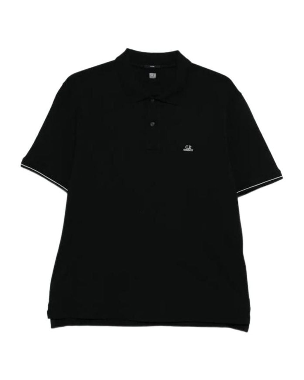 C P Company Black Logo Embroidered Short Sleeved Polo Shirt for men